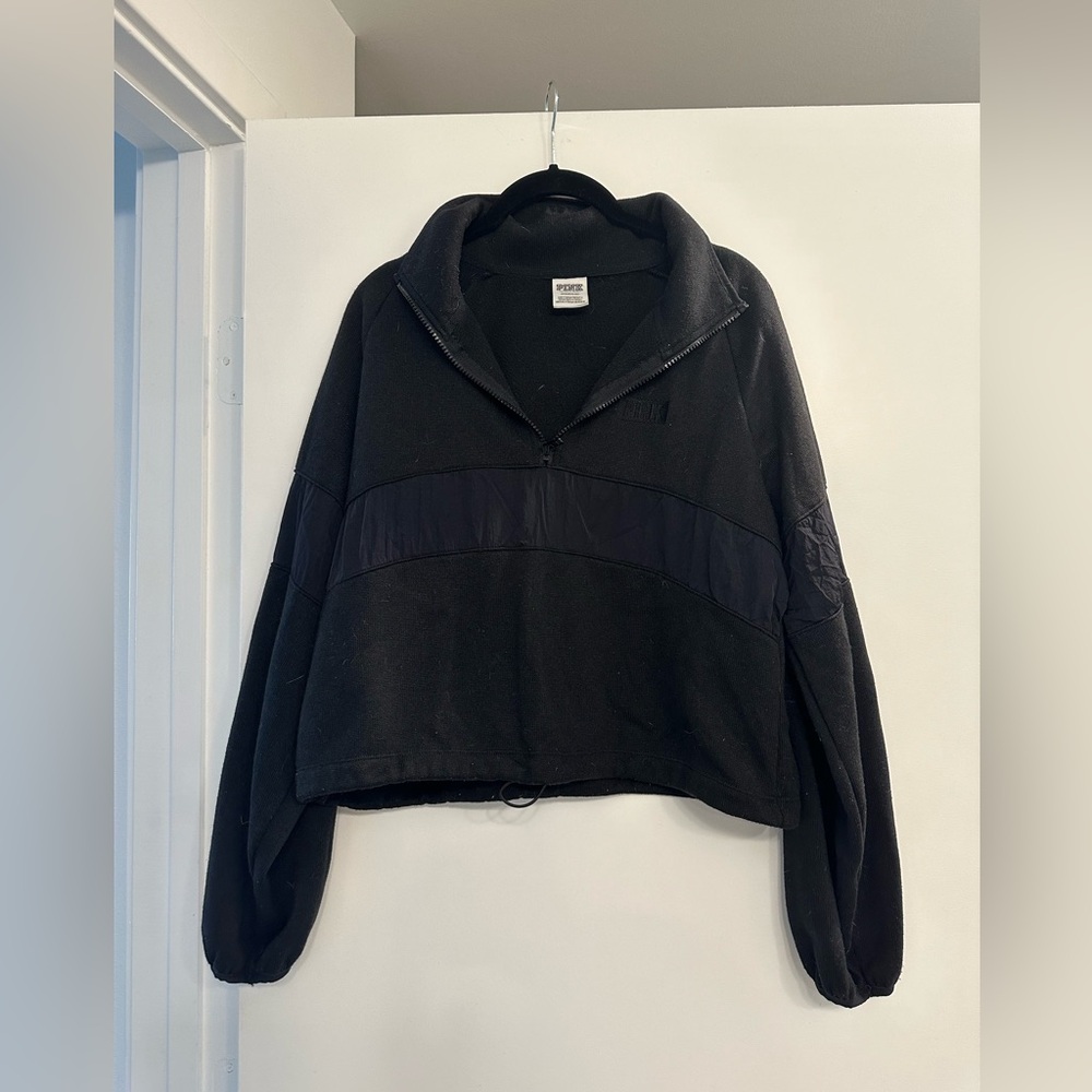 PINK Victoria's Secret Black Cropped Jacket with Wide Collar